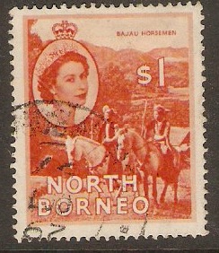 North Borneo 1954 $1 Red-orange. SG383.